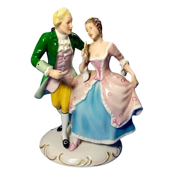 Royal Dux Antique Porcelain Figurine Victorian Couple Dancing WW1 Era Lady W Fan - Picture 1 of 16